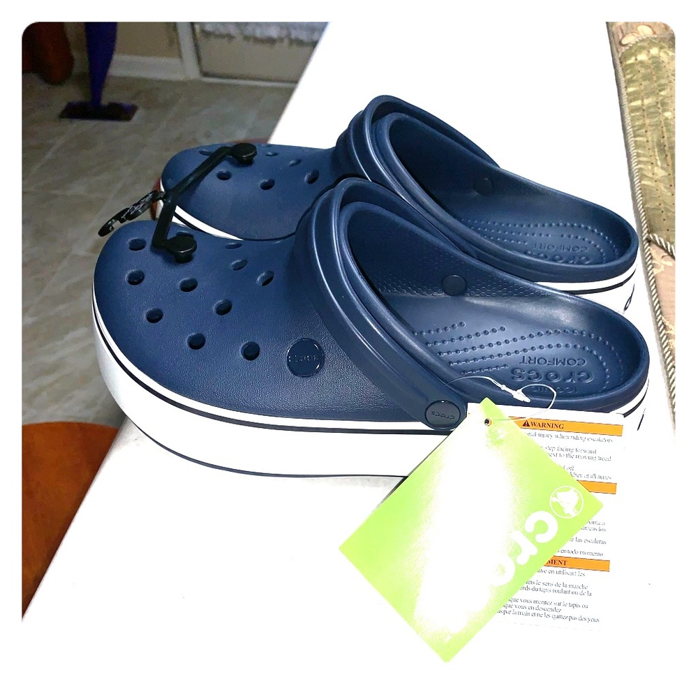 CROCS Navy Mules with White Trim